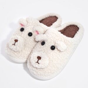 🆕 Cozy Teddy Bear Slippers in Ivory, Size 9-10